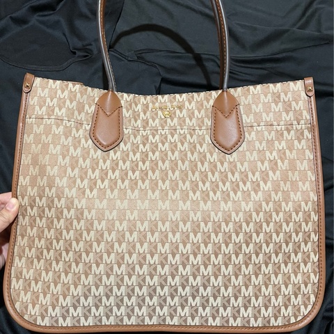 MICHAEL KORS Tote金釦滿版老花棕大托特包MK(39x15x31)