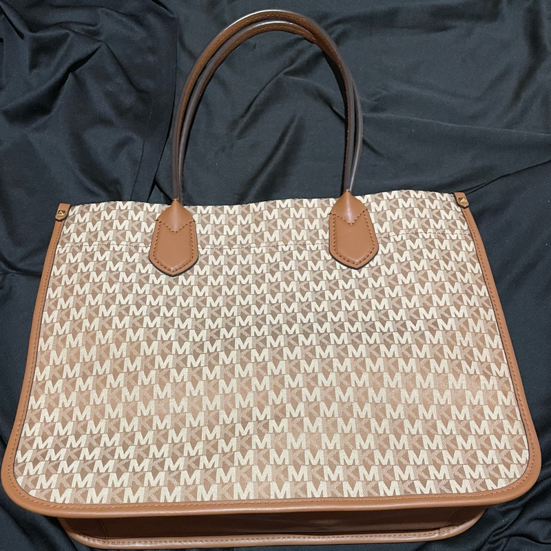 MICHAEL KORS Tote金釦滿版老花棕大托特包MK(39x15x31)-1