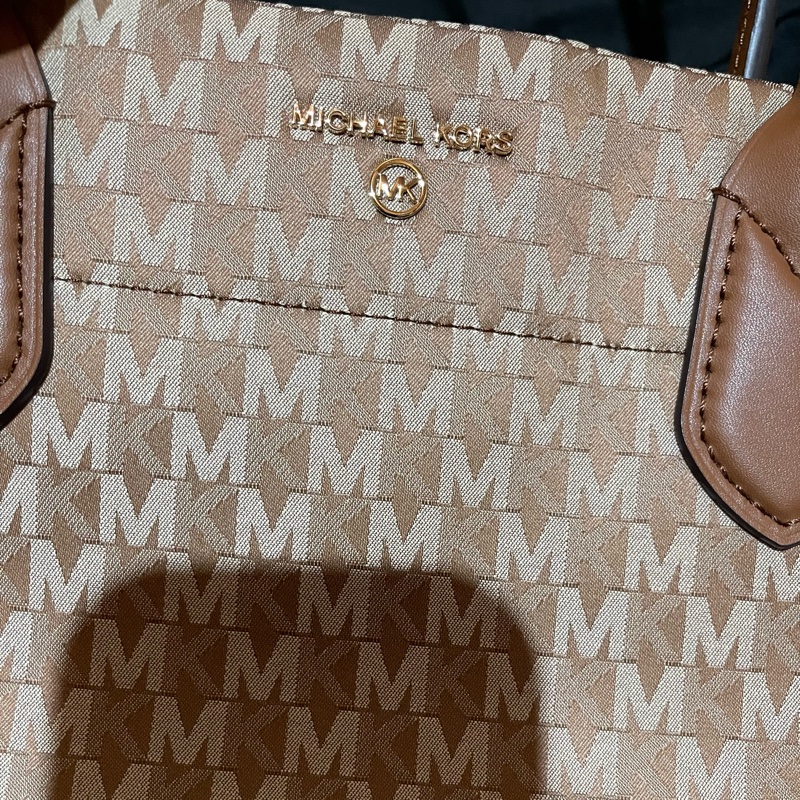 MICHAEL KORS Tote金釦滿版老花棕大托特包MK(39x15x31)-8