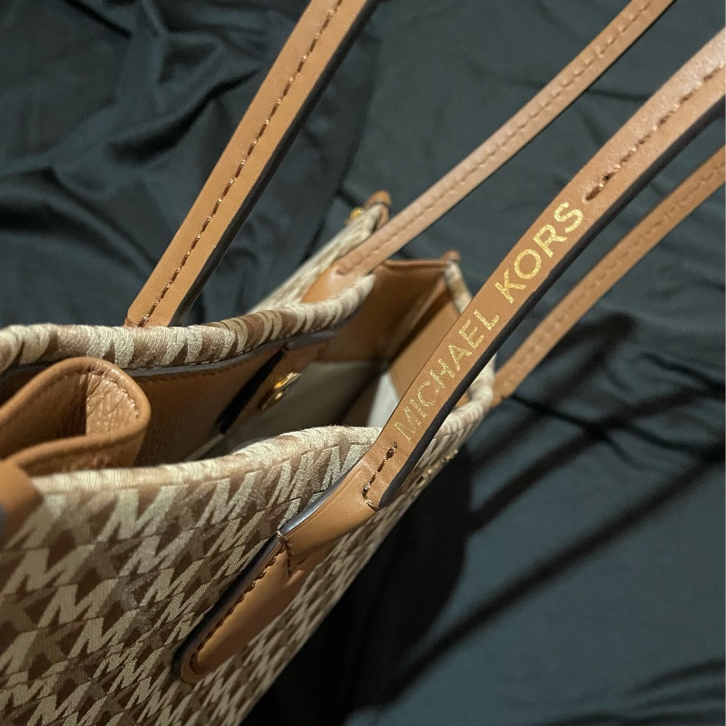 MICHAEL KORS Tote金釦滿版老花棕大托特包MK(39x15x31)-22