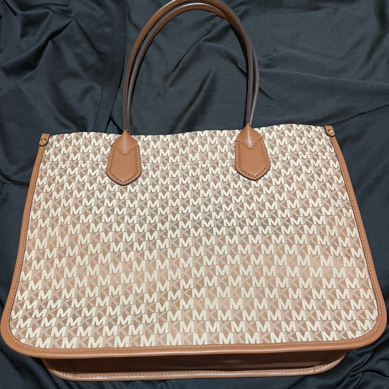 MICHAEL KORS Tote金釦滿版老花棕大托特包MK(39x15x31)-26