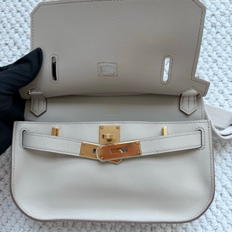閒置新✨Hermes/愛馬仕 吉普賽mini冰川白 斜背包 金扣ec皮B刻 ✅正品-7