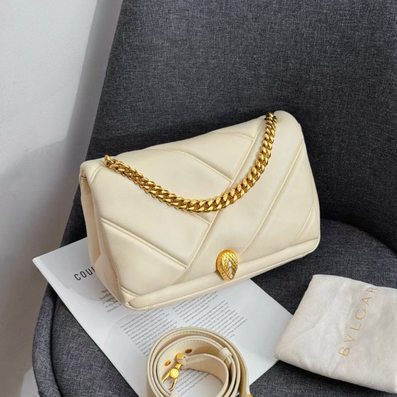 BVLGARI Serpenti Cabochon 蛇頭 奶白色 牛皮 小號斜背包 27*17cm 99新配件肩帶 塵袋-2