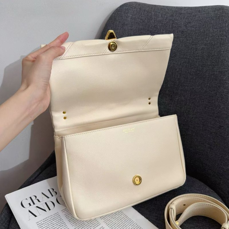 BVLGARI Serpenti Cabochon 蛇頭 奶白色 牛皮 小號斜背包 27*17cm 99新配件肩帶 塵袋-5