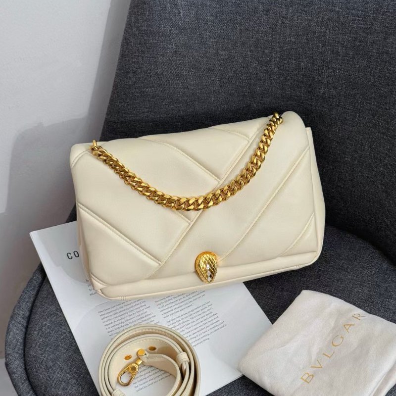 BVLGARI Serpenti Cabochon 蛇頭 奶白色 牛皮 小號斜背包 27*17cm 99新配件肩帶 塵袋-6