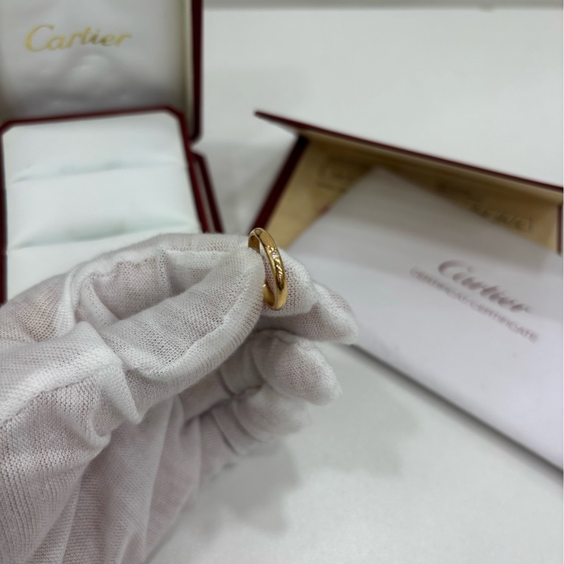 Cartier/卡地亞1895系列18K黃金素圈單鑽戒指 48號16年保卡-3