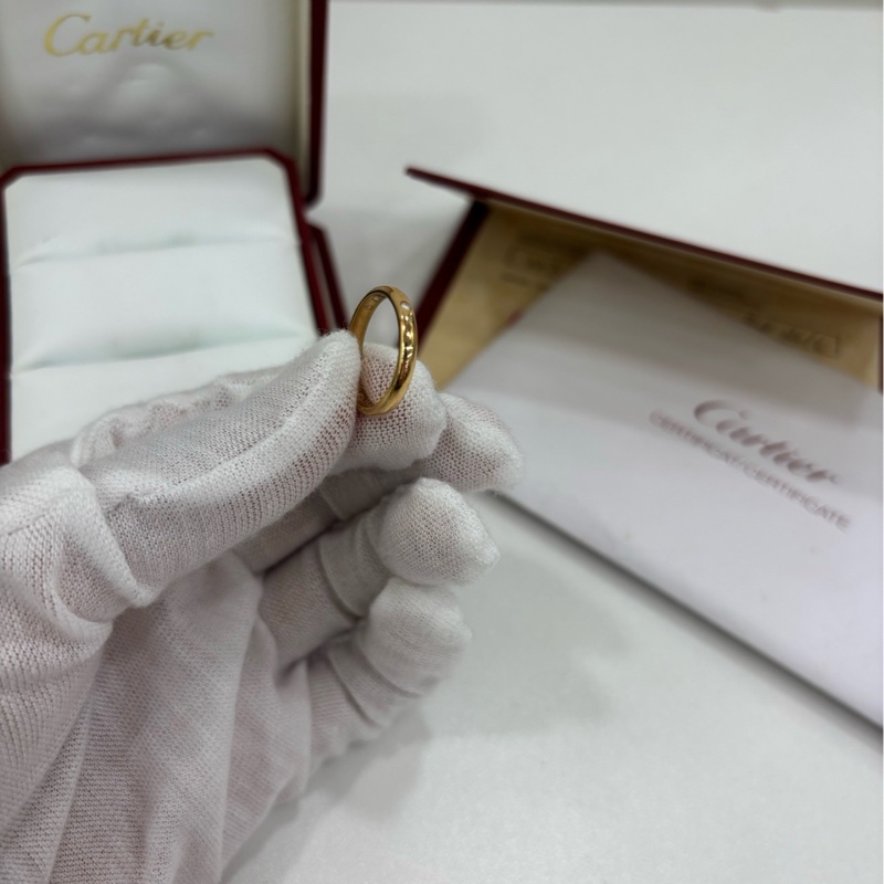 Cartier/卡地亞1895系列18K黃金素圈單鑽戒指 48號16年保卡-4