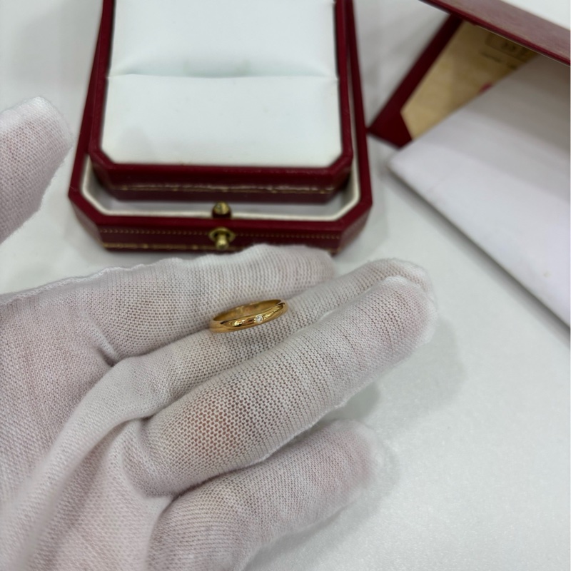 Cartier/卡地亞1895系列18K黃金素圈單鑽戒指 48號16年保卡-5