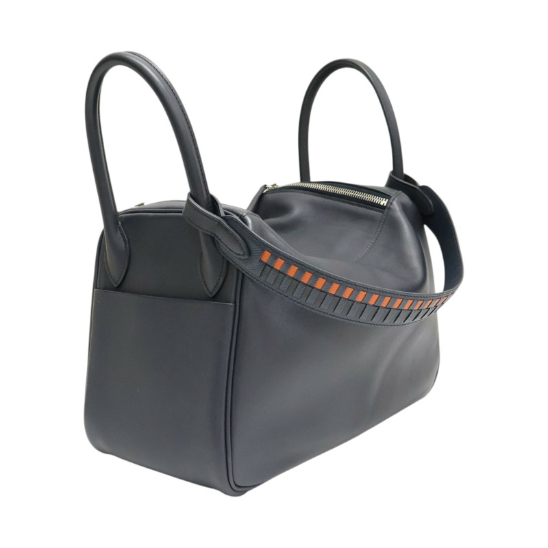 靛藍色 Swift牛皮 Lindy 30 Tressage De Cuir 肩背包 C刻 銀扣【HERMES 愛馬仕】-1