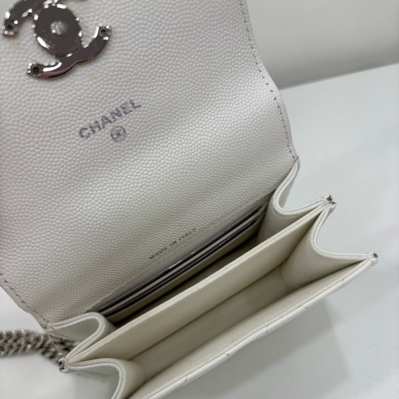 Chanel 香奈兒 Kelly白金銀琺瑯手柄mini絕美荔枝皮白銀手提包 32開有卡有塵袋-6