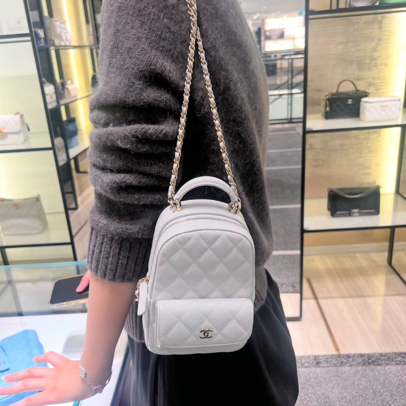 CHANEL 粒面牛皮迷你後背包 - 淺灰金-1