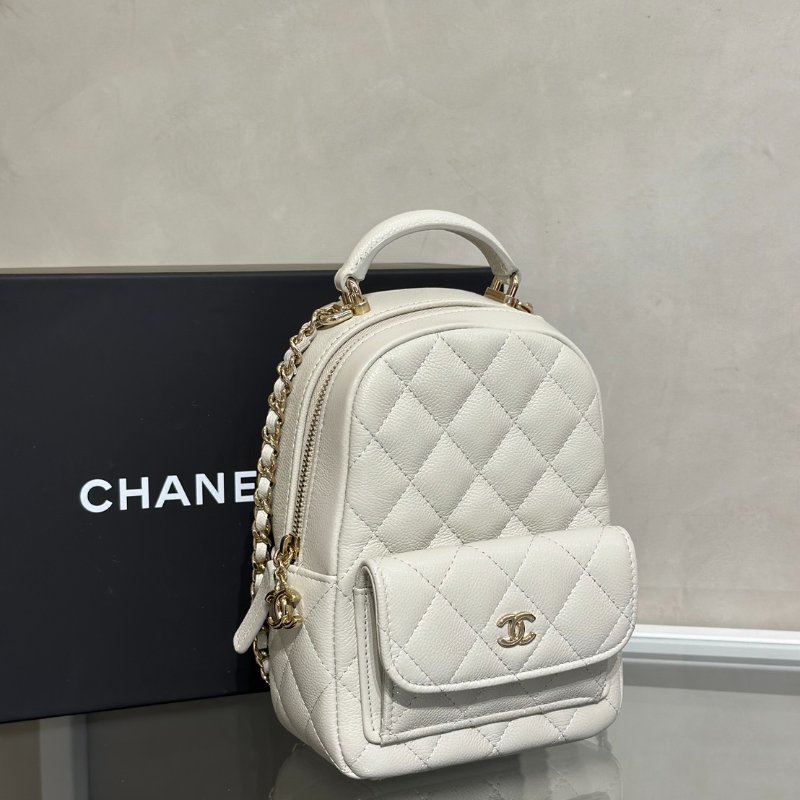 CHANEL 粒面牛皮迷你後背包 - 淺灰金-2
