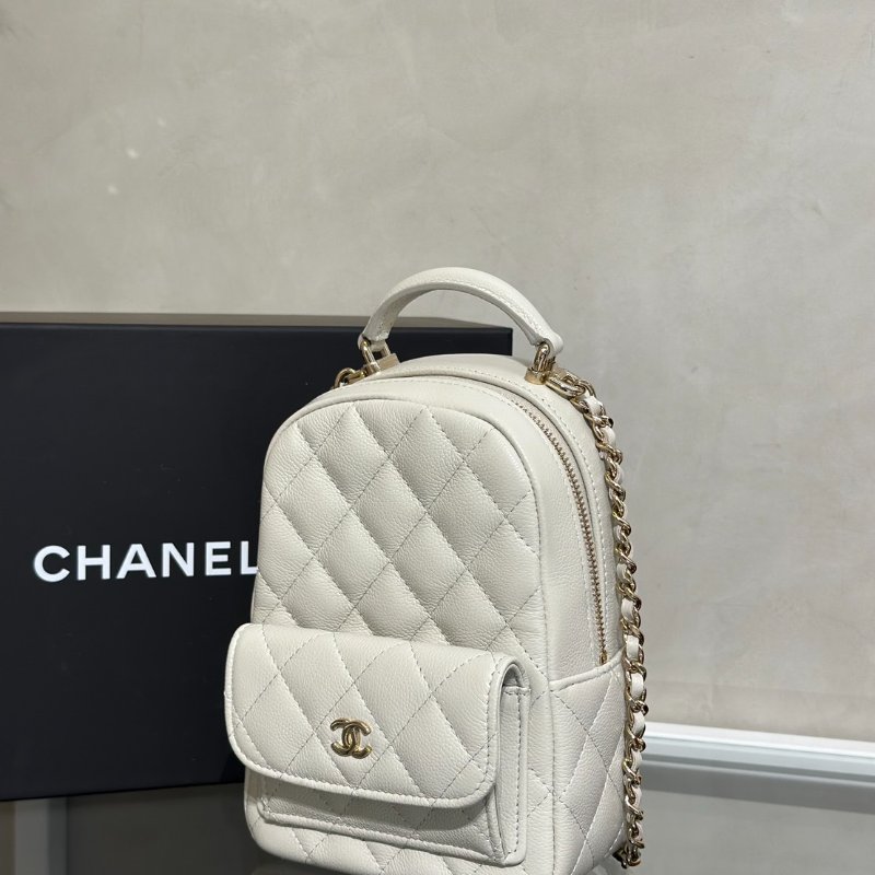 CHANEL 粒面牛皮迷你後背包 - 淺灰金-3