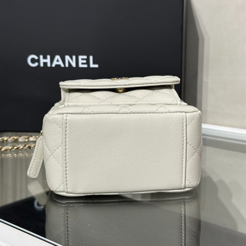 CHANEL 粒面牛皮迷你後背包 - 淺灰金-5