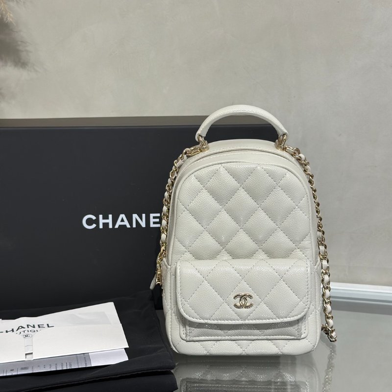 CHANEL 粒面牛皮迷你後背包 - 淺灰金-8