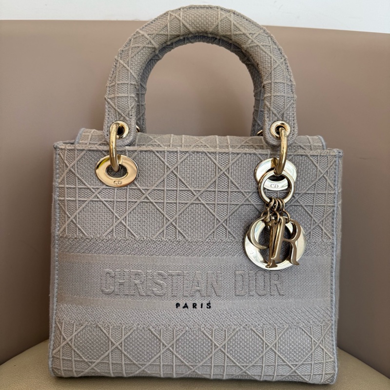 Dior • Lady Dior 經典岩石灰藤格紋刺繡五格戴妃包 🈶原廠背帶-3