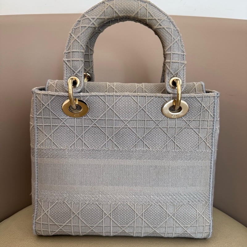 Dior • Lady Dior 經典岩石灰藤格紋刺繡五格戴妃包 🈶原廠背帶-4