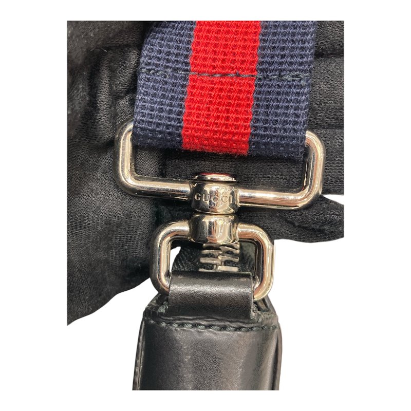 GUCCI 古馳 Supreme 斜背信差包 拼接牛皮織帶 帆布 黑灰 銀釦-18
