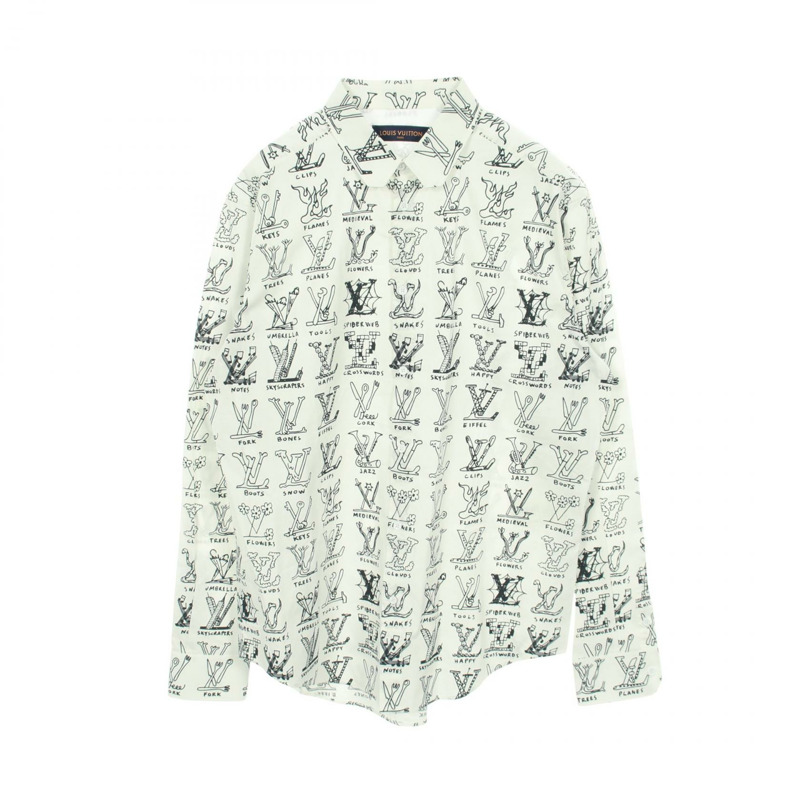 路易威登 Logo Plays 襯衫 RM211M ZIU HKS17W 純棉 白色 黑色 二手 #XXL-0