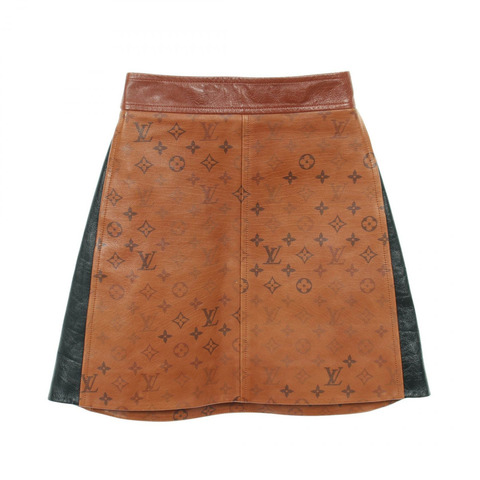 路易威登 Monogram 雙色拉鍊半身裙 #34 FJLS05YDB 棕色皮革 二手 LV