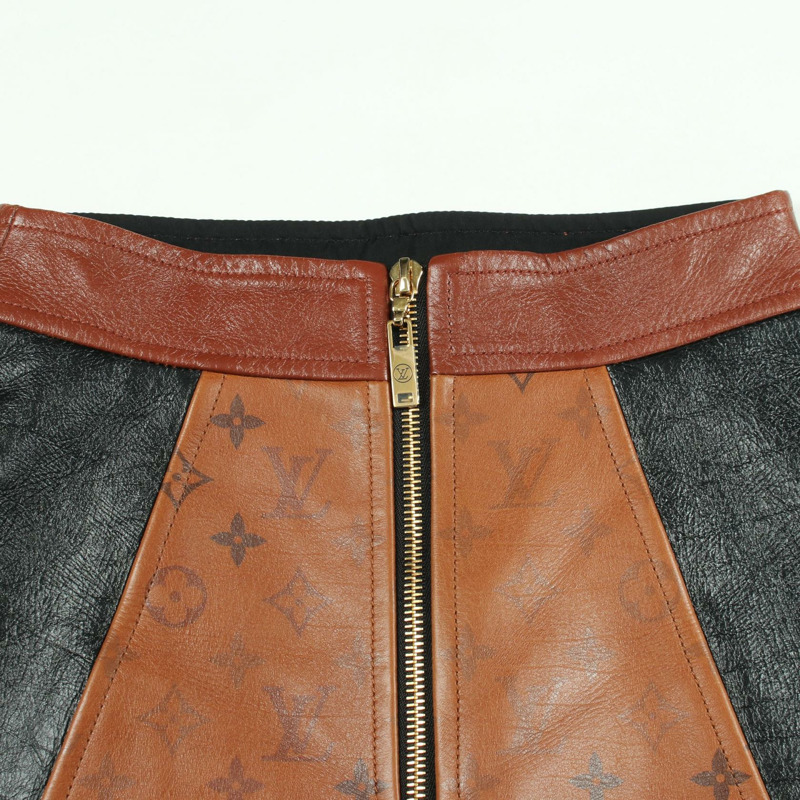 路易威登 Monogram 雙色拉鍊半身裙 #34 FJLS05YDB 棕色皮革 二手 LV-4