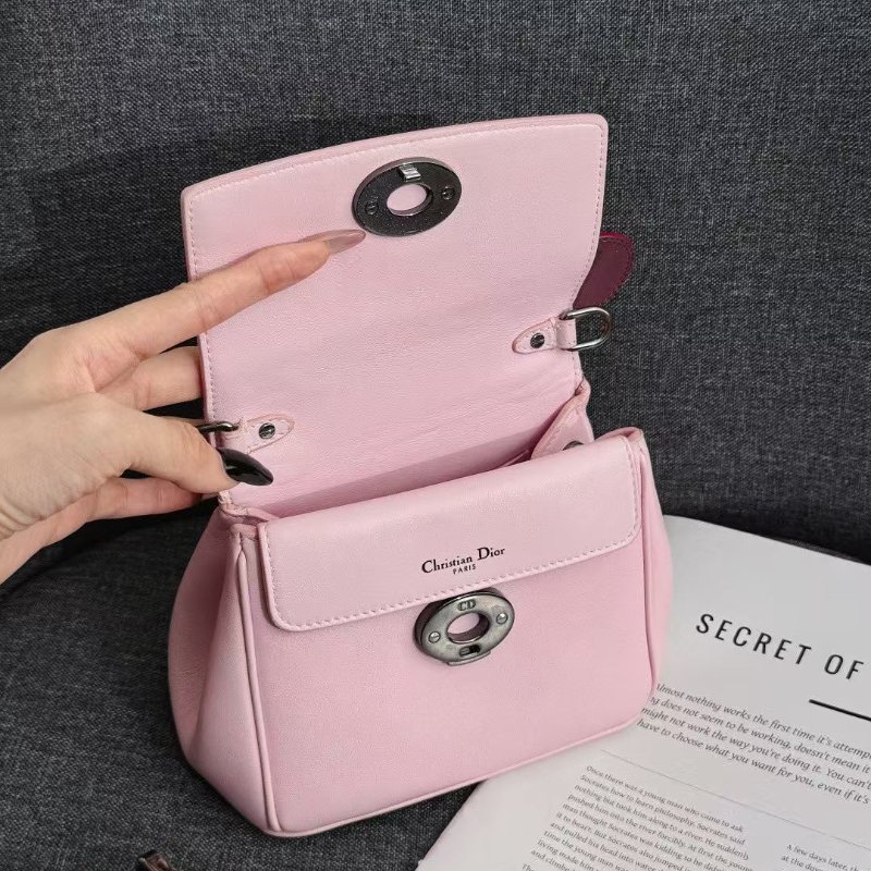 Dior Bedior 粉色拼酒紅色 牛皮mini黛妃15*13cm 98新配件肩帶 保卡-6