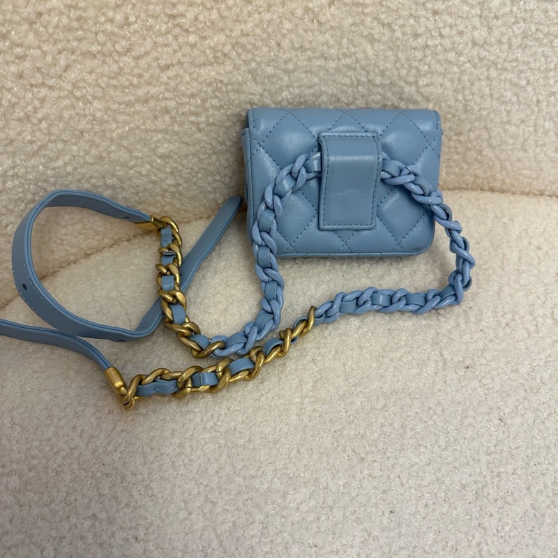Chanel 香奈兒 藍色羊皮腰包|意大利製 金扣 復古潮流-1