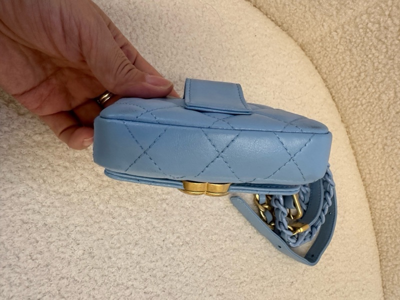 Chanel 香奈兒 藍色羊皮腰包|意大利製 金扣 復古潮流-7
