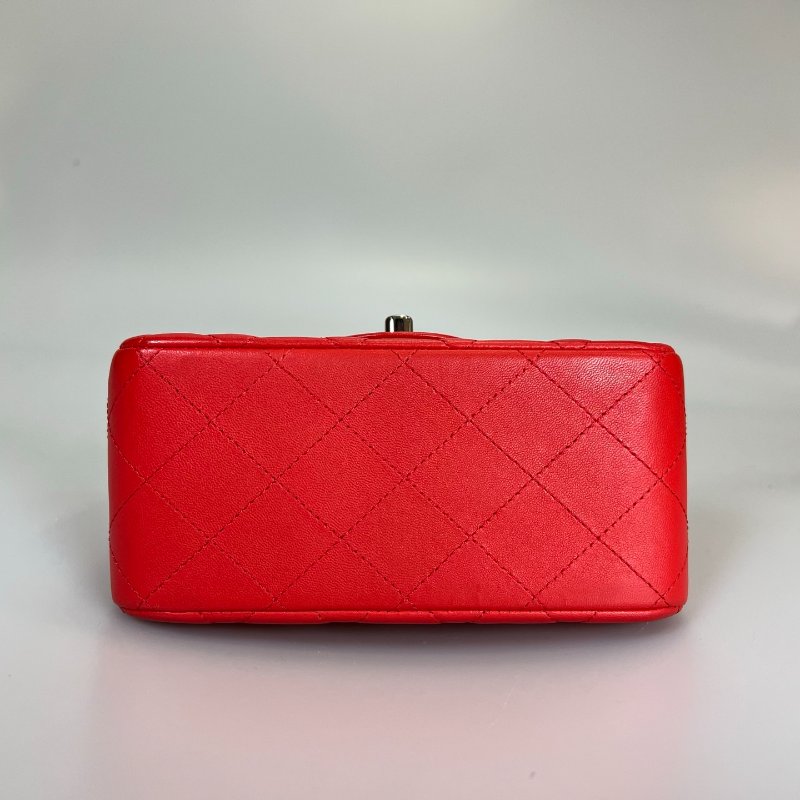 CHANEL CF17方胖包羊皮番茄紅-4