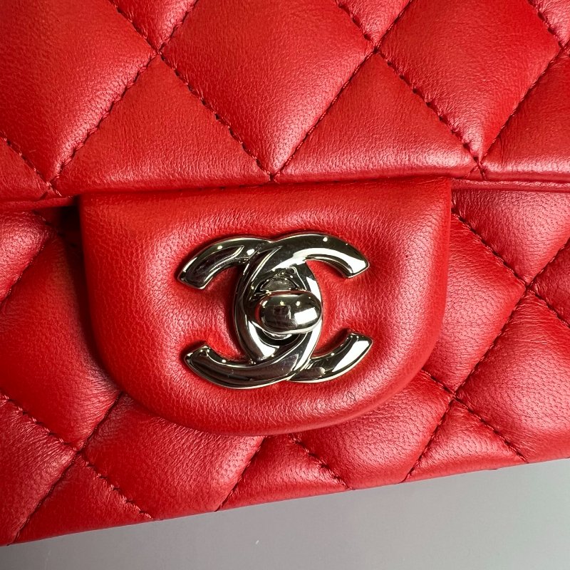 CHANEL CF17方胖包羊皮番茄紅-9