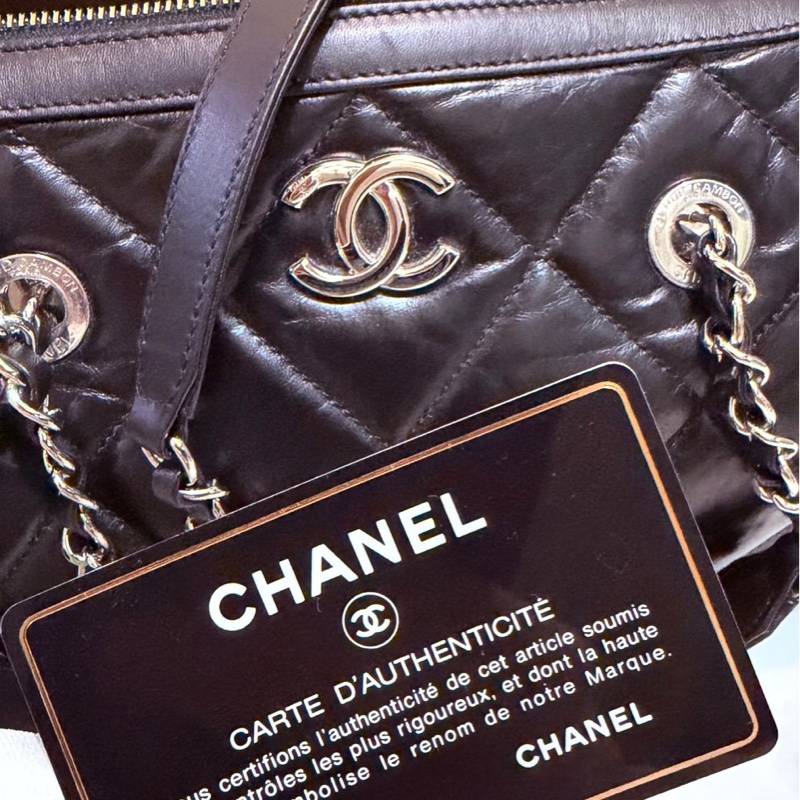 Chanel 黑菱格紋小牛皮小號拉鍊肩背保齡球包Chanel包包-4