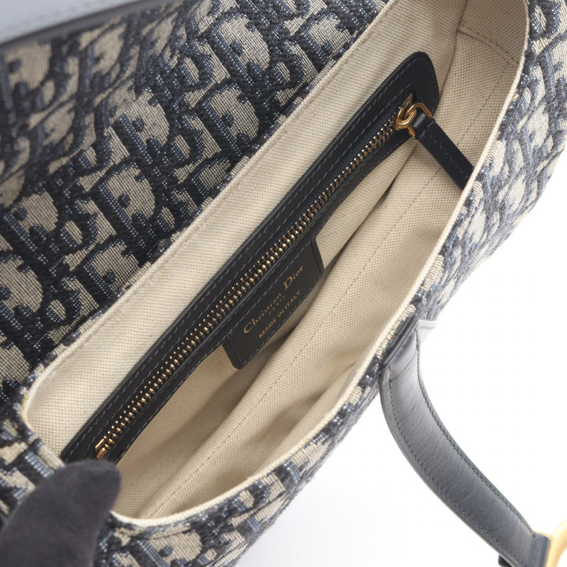 Christian Dior SADDLE Oblique 單肩手提包,帆布皮革,米色/海軍藍,二手-2