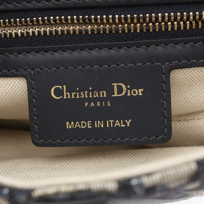 Christian Dior SADDLE Oblique 單肩手提包,帆布皮革,米色/海軍藍,二手-3