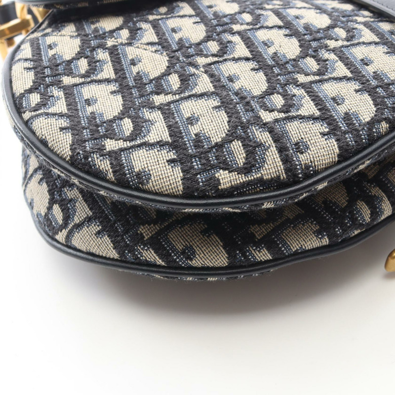 Christian Dior SADDLE Oblique 單肩手提包,帆布皮革,米色/海軍藍,二手-4