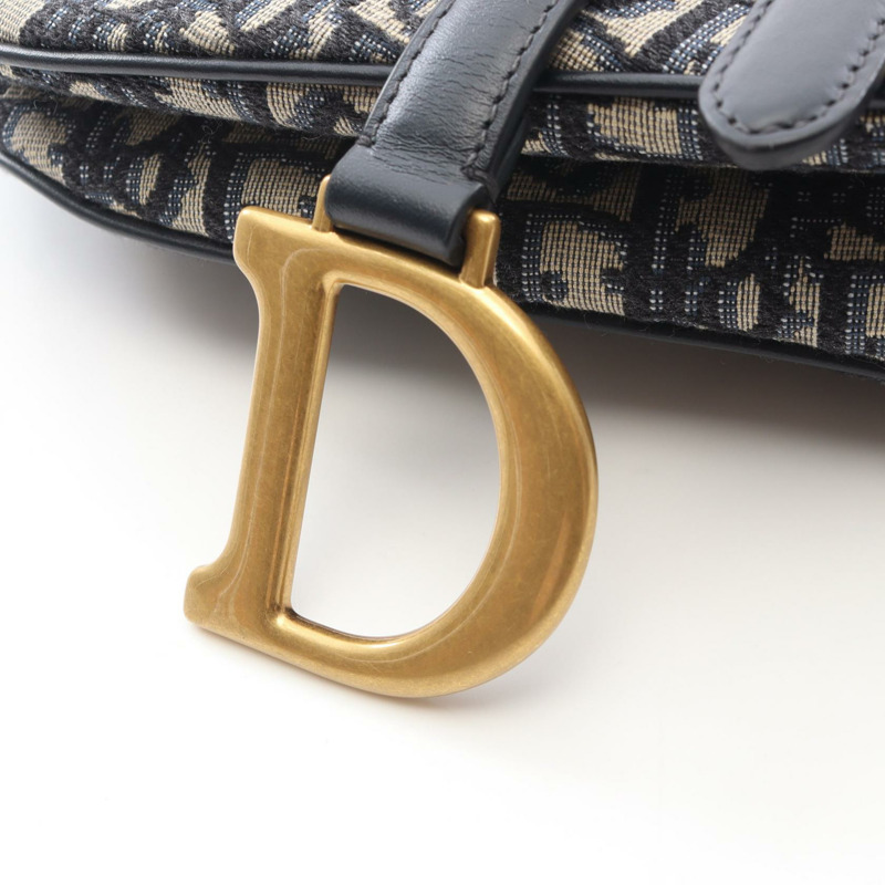 Christian Dior SADDLE Oblique 單肩手提包,帆布皮革,米色/海軍藍,二手-5