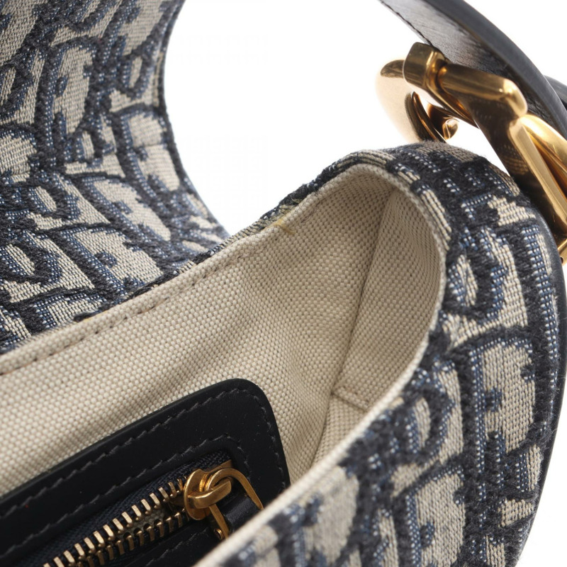 Christian Dior SADDLE Oblique 單肩手提包,帆布皮革,米色/海軍藍,二手-8