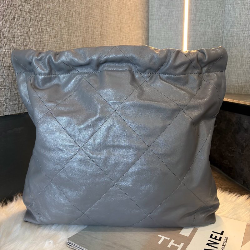 CHANEL 全皮22包灰金 晶片款-1
