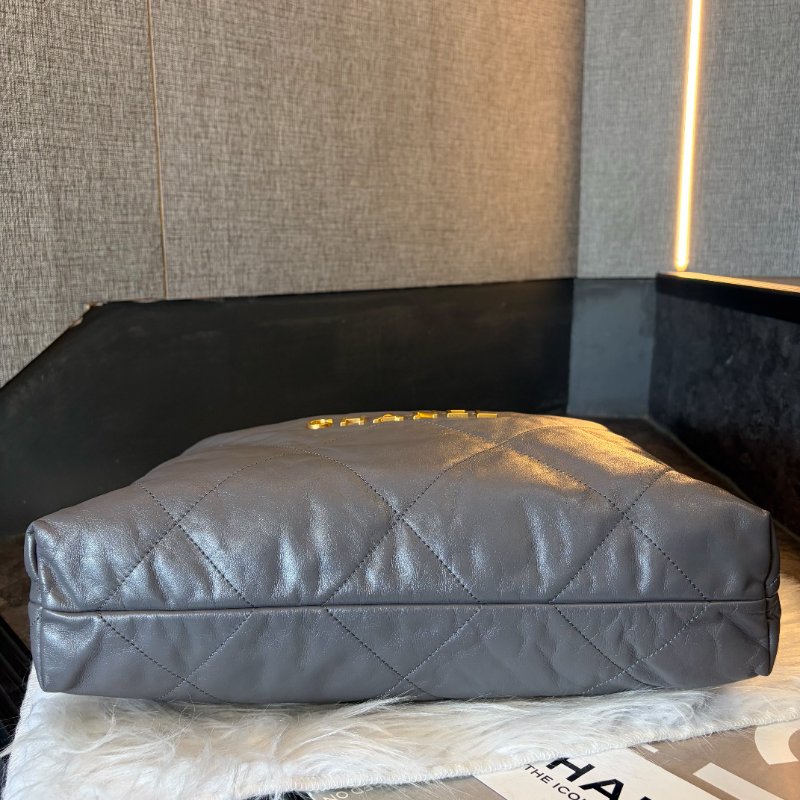 CHANEL 全皮22包灰金 晶片款-3