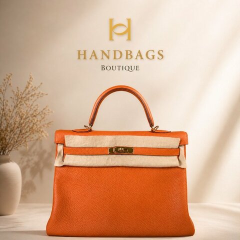 現貨 HERMES KELLY 35 愛馬仕橘 金釦 togo皮 內縫 X刻