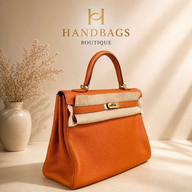 現貨 HERMES KELLY 35 愛馬仕橘 金釦 togo皮 內縫 X刻-2