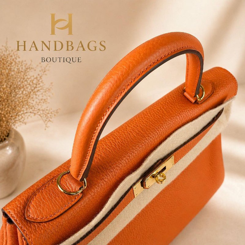 現貨 HERMES KELLY 35 愛馬仕橘 金釦 togo皮 內縫 X刻-3