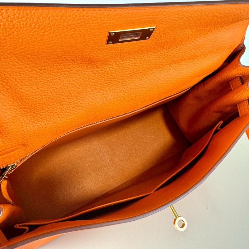 現貨 HERMES KELLY 35 愛馬仕橘 金釦 togo皮 內縫 X刻-7