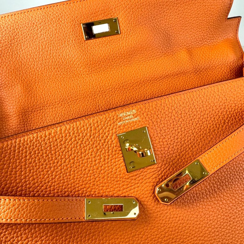 現貨 HERMES KELLY 35 愛馬仕橘 金釦 togo皮 內縫 X刻-8