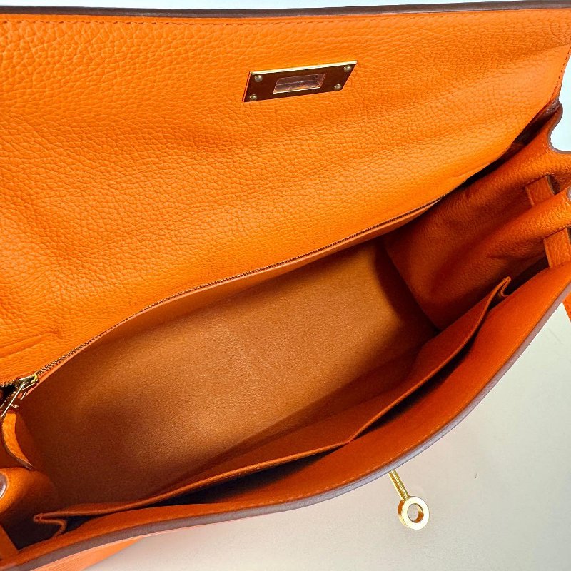 現貨 HERMES KELLY 35 愛馬仕橘 金釦 togo皮 內縫 X刻-9