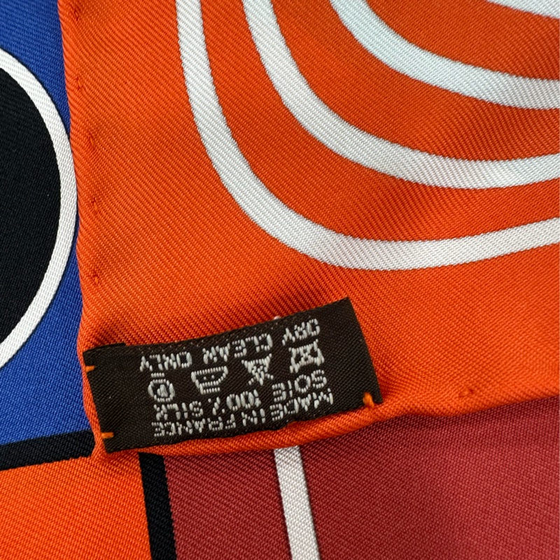 Hermes/愛馬仕同心圓絲巾 橙綠藍撞色 活力滿滿 尺寸:90×90-3