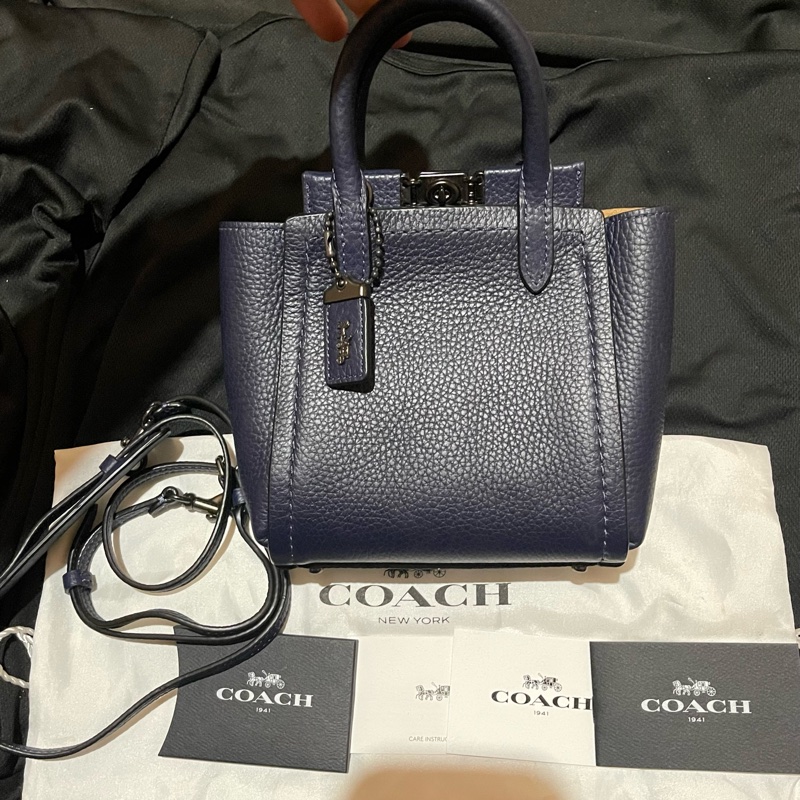 Coach 藍皮革手提包 側背包 手機包-0