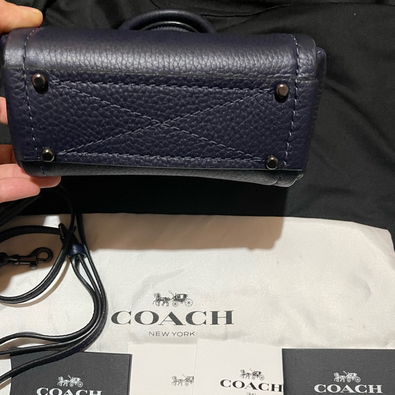 Coach 藍皮革手提包 側背包 手機包-2