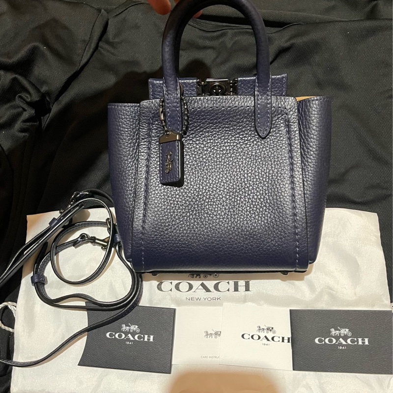 Coach 藍皮革手提包 側背包 手機包-21