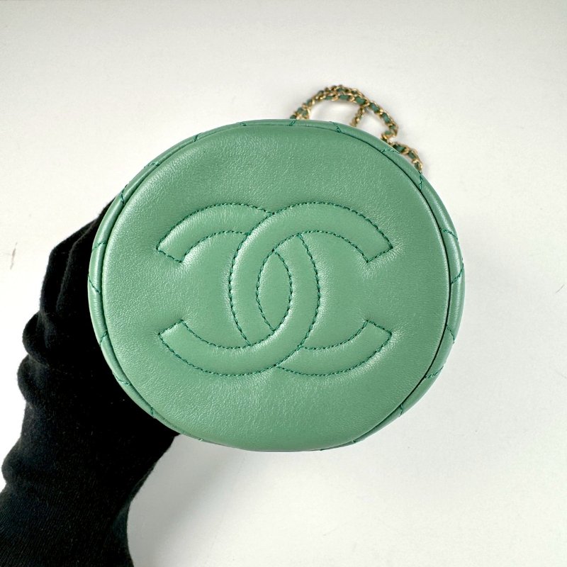 全新 現貨 CHANEL 湖水綠 小羊皮 金球 迷你 兩用 束口 水桶包 AS1894-5