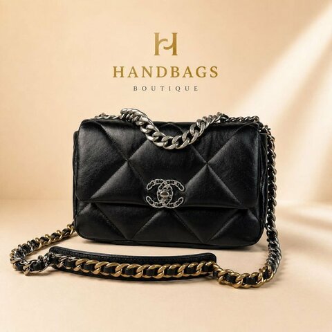 全新 現貨 CHANEL 19 黑色 山羊皮 新色 銀鍊 小型 26cm 口蓋包 AS1160
